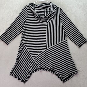 Premise Studio Top size M Black Striped Long Sleeve Asymmetric Hem Cowl Neck